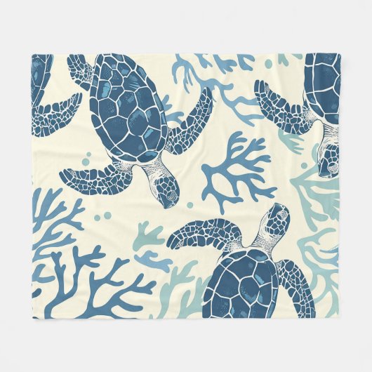 Meeresharmonie: Schildkröten und Korallen Fleecedecke (Vorderseite (Horizontal))