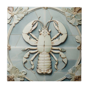 Meereshummer Art Nouveau Faux-Relief Mint Ozean Fliese