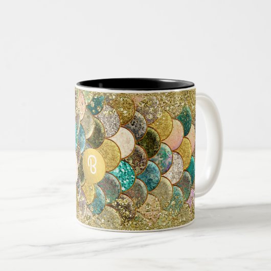 Meereskala Sandglam Custom Monogram Zweifarbige Tasse (VorderseiteRechts)