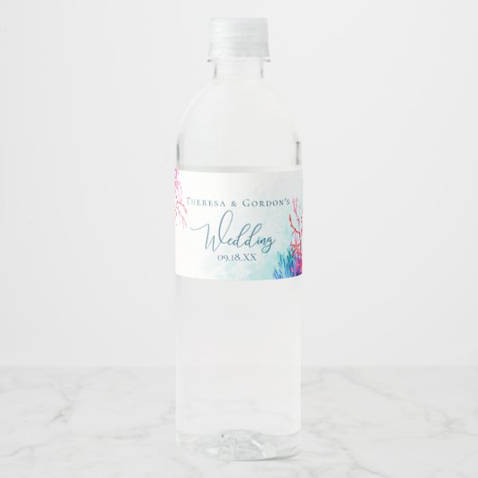 Meereskorallenriff Wasserfarbe Wasserflaschenetikett (Vorderseite)