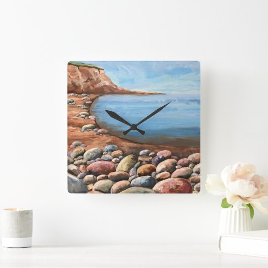 Meeresküste Felsklippen Quadratische Wanduhr (Zuhause)