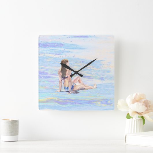 *~* Meeresküste Frau AR29 Strand Quadratische Wanduhr (Zuhause)