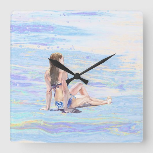 *~* Meeresküste Frau AR29 Strand Quadratische Wanduhr (Vorderseite)