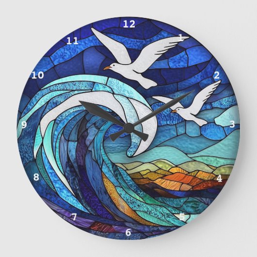 Meeresküsten verketteter Himmel Glass Seagull Ozea Große Wanduhr (Vorderseite)