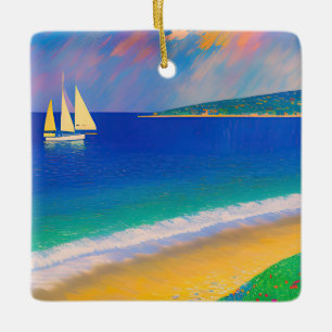 Meereslandschaft 09 "Yacht in der Bucht" Keramikornament
