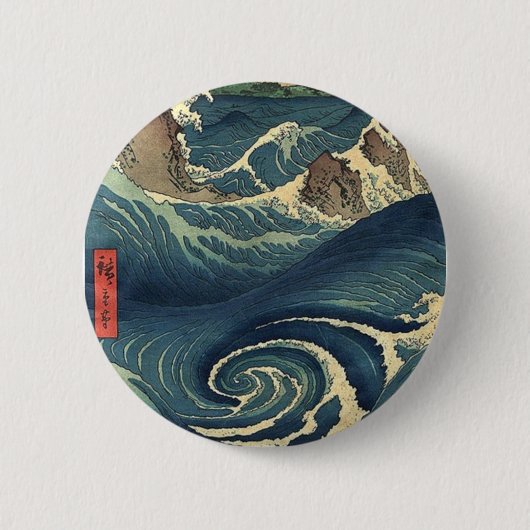 Meereslandschaft Japanisch Ukiyo-e große Welle Button (Vorderseite)