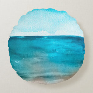 Meereslandschaft. Schöne Aquarellmalerei Rundes Kissen