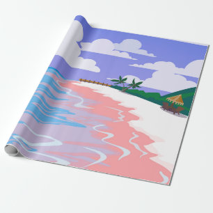 Meereslandschaft tropischer Strand mit rosa Sand,  Geschenkpapier