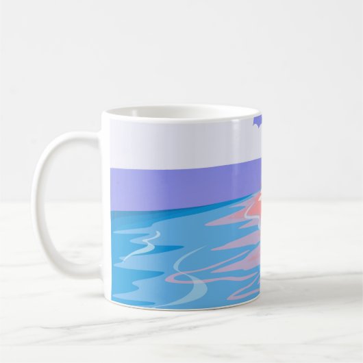 Meereslandschaft tropischer Strand mit rosa Sand, Kaffeetasse (Links)
