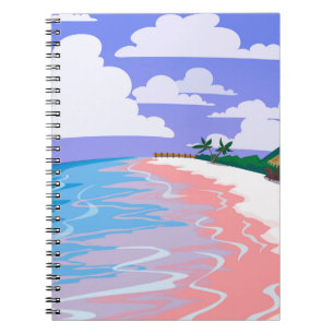 Meereslandschaft tropischer Strand mit rosa Sand, Notizblock