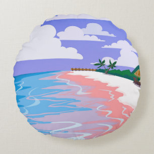 Meereslandschaft tropischer Strand mit rosa Sand, Rundes Kissen