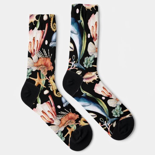 Meeresleben Delphine Seepferde Beach Pattern Socken (Rechts)