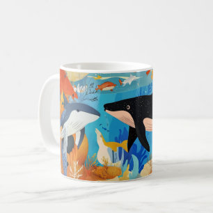 Meeresleben, einschließlich zwei großer Wale Kaffeetasse