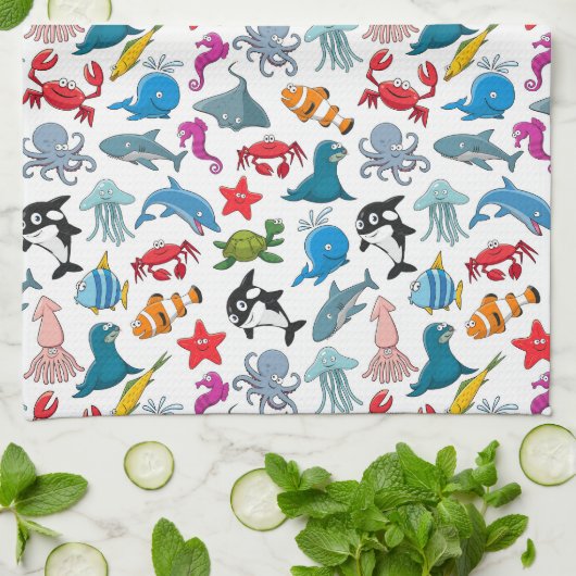 Meeresleben Geschirrtuch (Gefaltet)