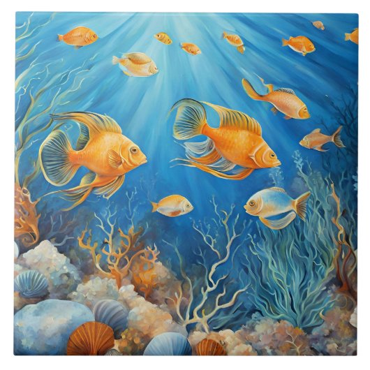 Meeresleben mit exotischen Fischen Fliese (Vorderseite)