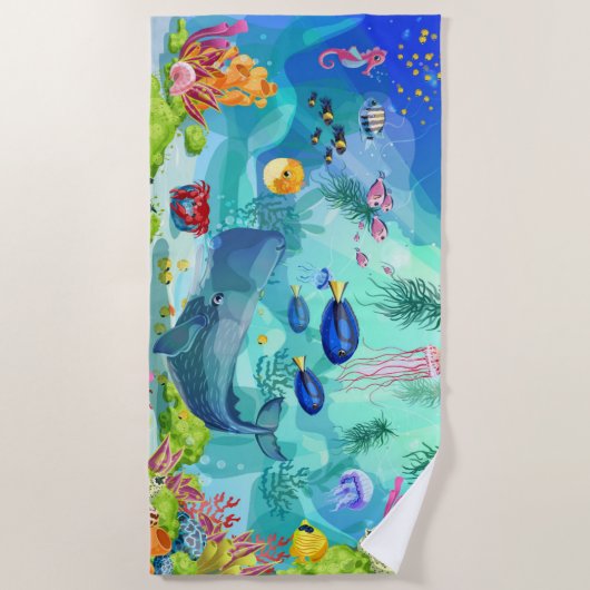 Meeresleben mit Fisch und Wal Strandtuch (Vorderseite)