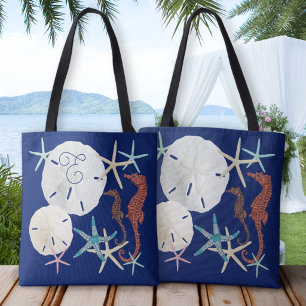 Meeresleben Monogramm Navy Blau Tasche