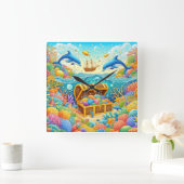 Meeresleben Quadratische Wanduhr (Zuhause)