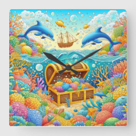 Meeresleben Quadratische Wanduhr