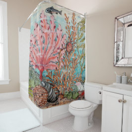 Meeresleben Rosa Korallenfisch Krebse Muscheln Vin Duschvorhang