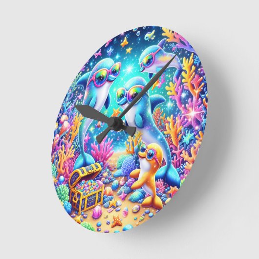 Meeresleben Runde Wanduhr (Winkel)