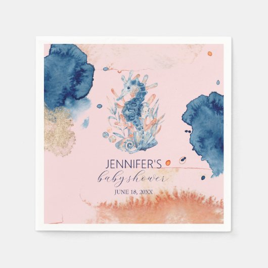 Meeresleben | Seepferd Baby Showpapier Serviette (Vorderseite)