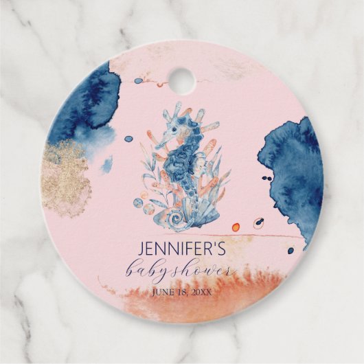 Meeresleben | Seepferd Babydusche Geschenkanhänger (Vorderseite)