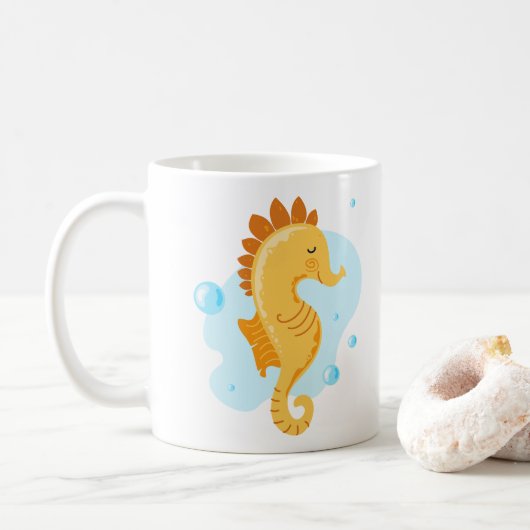 Meeresleben. Seepferd. Niedliche Unterwasserwelt Kaffeetasse (Mit Donut)