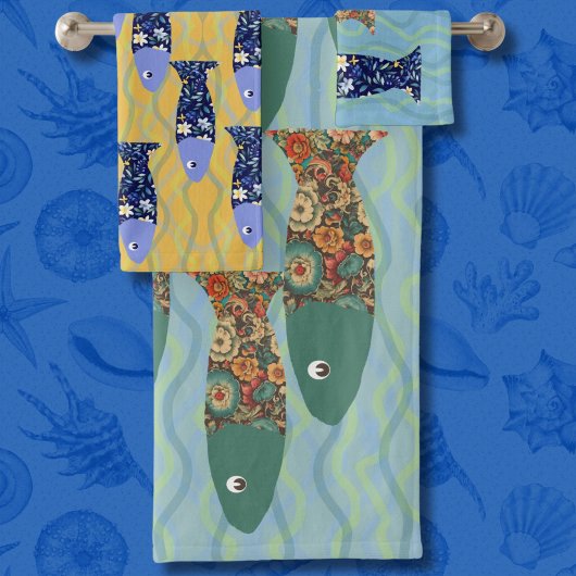 Meeresleben, Strandhaus, Fischliebhaber Badhandtuch Set