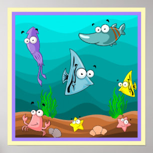 Meeresleben unter dem Niedlichen Cartoon Poster