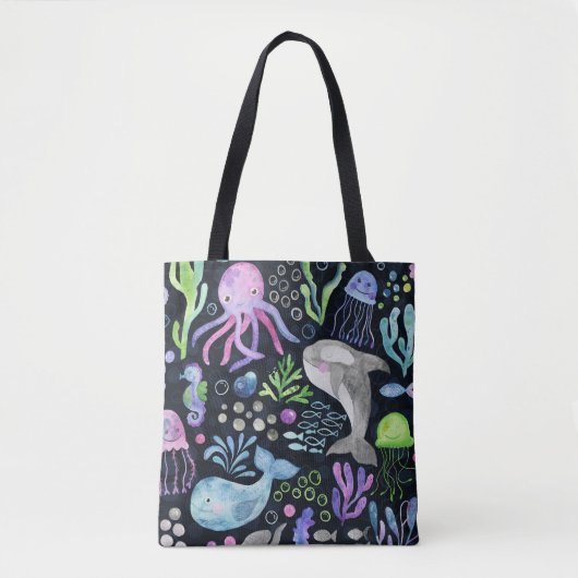 Meereslebensfarbe, dunkler Hintergrund. Tasche (Vorderseite)