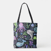 Meereslebensfarbe, dunkler Hintergrund. Tasche (Rückseite)