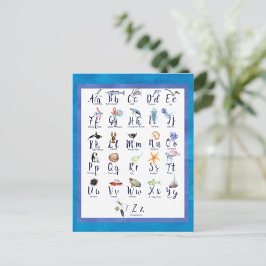 Meereslebewesen Alphabet Aquarell Postkarte (Stehend Vorderseite)