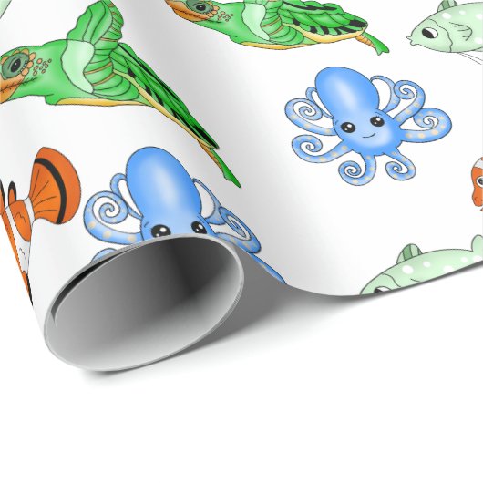 Meereslebewesen als Geburtstag oder Babydusche Geschenkpapier (Rolleneckpunkt)