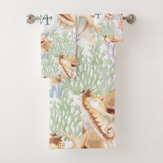 Meereslebewesen, farbenfrohe Unterwasser-Monogramm Badhandtuch Set (Insitu)