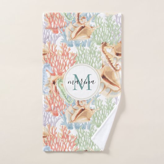 Meereslebewesen, farbenfrohe Unterwasser-Monogramm Badhandtuch Set (Handtuch)