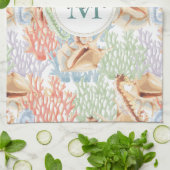 Meereslebewesen, farbenfrohe Unterwasser-Monogramm Geschirrtuch (Gefaltet)