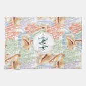 Meereslebewesen, farbenfrohe Unterwasser-Monogramm Geschirrtuch (Horizontal)