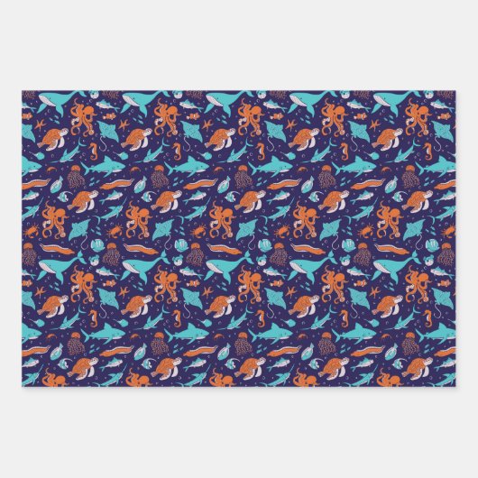 Meereslebewesen Geschenkpapier Set (Vorderseite)