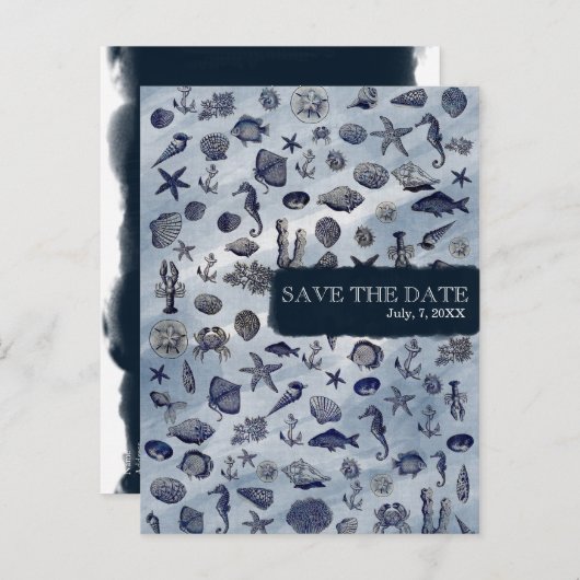 Meereslebewesen Muscheln SAVE THE DATE Ankündigungspostkarte (Vorne/Hinten)