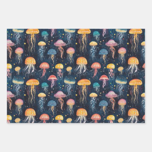 Meereslebewesen, Stern und verschiedene Fischarten Geschenkpapier Set (Vorderseite)