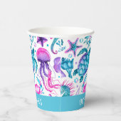 Meereslebewesen unter dem Meer zum Geburtstag Pappbecher (Rechts)