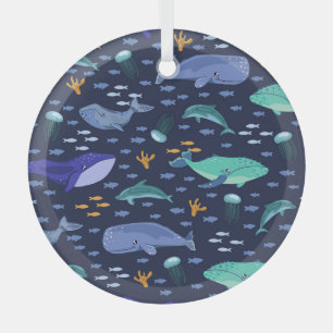 Meereslebewesen: Wale, Quallen-Muster. Ornament Aus Glas