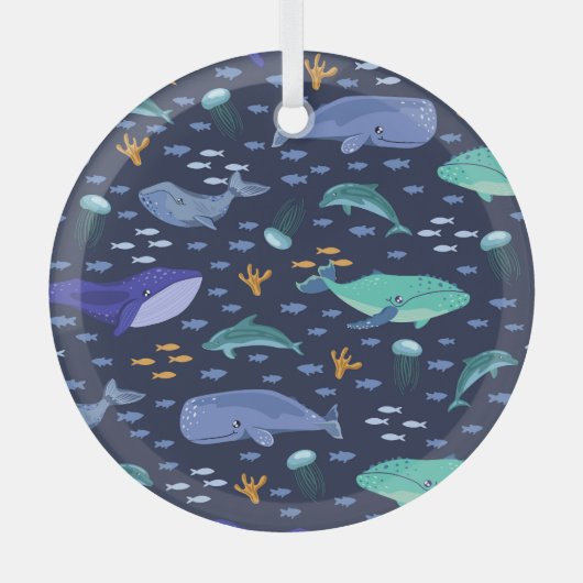 Meereslebewesen: Wale, Quallen-Muster. Ornament Aus Glas (Vorderseite)