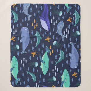 Meereslebewesen: Wale, Quallen-Muster. Sherpadecke