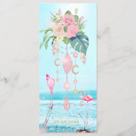 Meeresmeer Flamingo Floral Juwelen Pink Wedding Me Menükarte