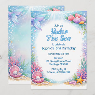 Meeresmeerjungfrau Mädchen Unter dem Meer Dritter  Einladung