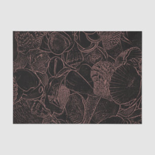 Meeresmuscheln Schwarze Sepia-Skizzenkunst Strand Seidenpapier