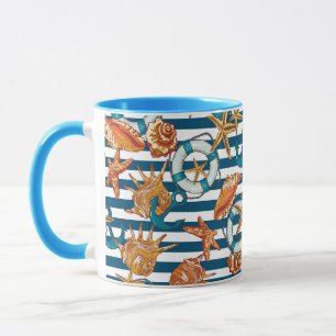 Meeresmuscheln und Anker Muster Tasse