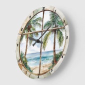 Meeresnähe" - Nautical Window Tropical Beach Große Wanduhr (Winkel)
